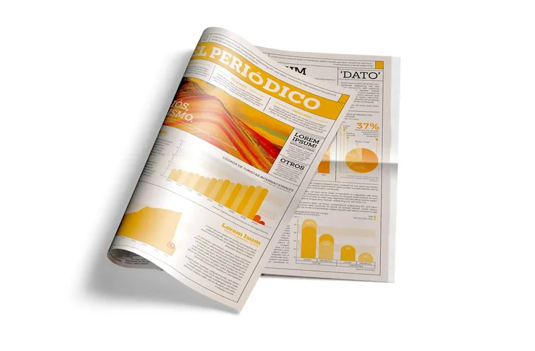 Propuesta editorial El Periódico con gráficas en amarillo y naranja